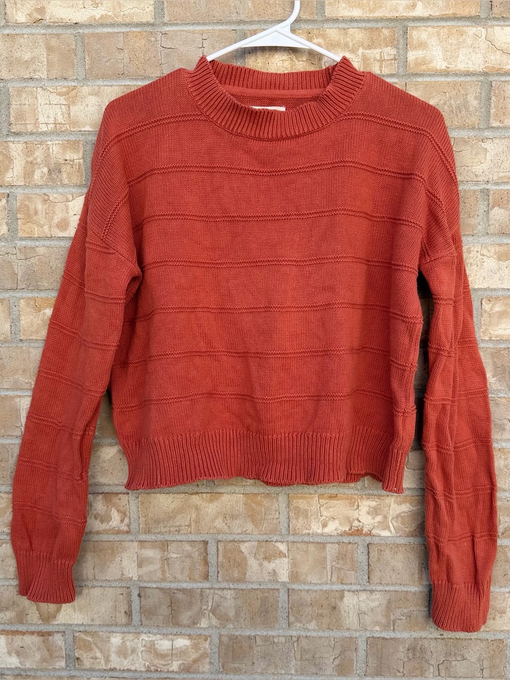 Toad&Co Bianca II Crew Sweater Rust Orange Textured Shaker Knit Cotton S